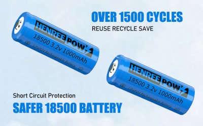 Henreepow 18500 Battery Rechargeable, 3.2V LifePo4 Ceallraí Fosfáite Litiam 1000mAh le haghaidh Gar 